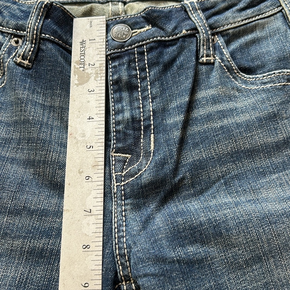 ROCK&ROLL‎ DENIM MID RISE STRETCH AZTEC LEATHER EMBROIDERED BOOTCUT JEANS -28x34 - Picture 7 of 12